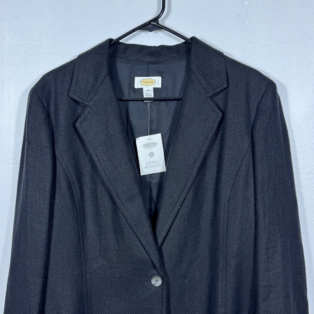 Vintage Talbots Black Linen Blend Blazer Sz 12 Single Breasted Y2K Career Jacket - Picture 3 of 16